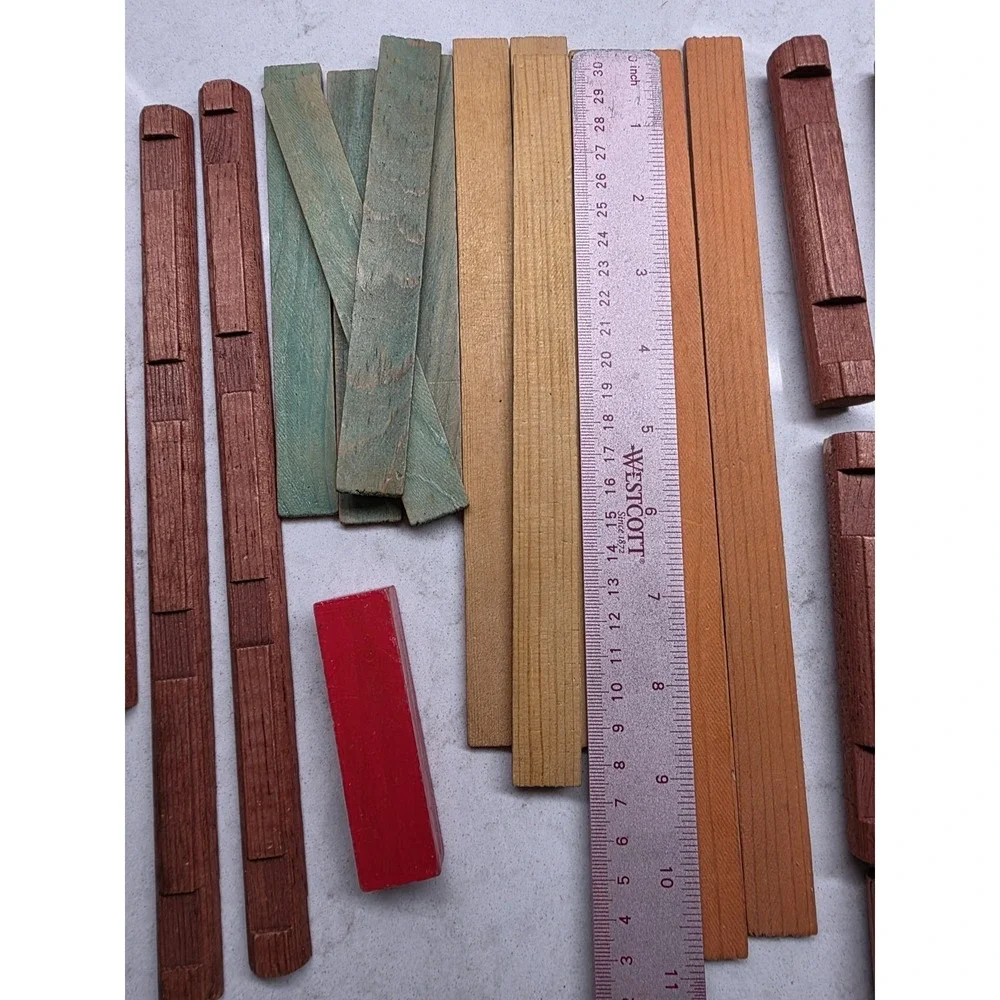 Vintage Lincoln Logs Building Set Lot 100+ Pieces Wood Logs Roof Parts Mixed Lot